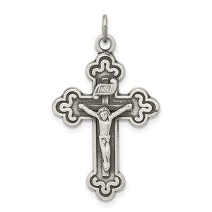 Million Charms 925 Sterling Silver Antiqued INRI Crucifix Necklace Charm Pendant